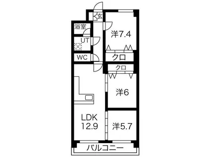 鴻ノ巣ヒルズビル(3LDK/5階)の間取り写真
