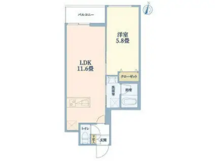 ウェルスクエア豊中本町(1LDK/2階)の間取り写真