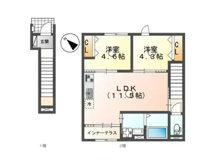 プランドール リサ(2LDK/2階)の間取り写真