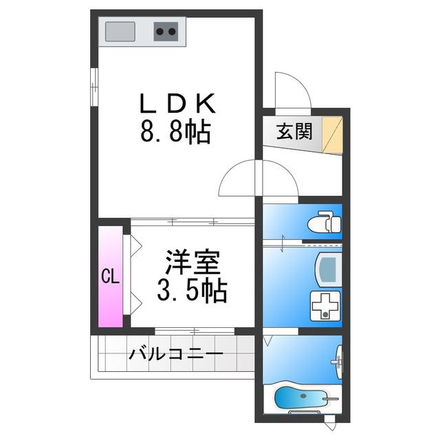 岩伸リバーコート住吉(1LDK/1階)の間取り写真