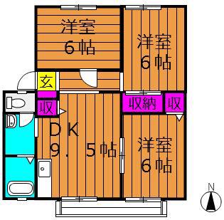 サンビレッジ新田C棟(3DK/2階)の間取り写真