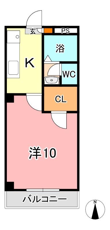 シャルマンF(1K/1階)の間取り写真