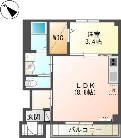 オレンジクレスト(1LDK/1階)の間取り写真