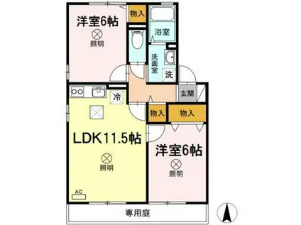 ファミール三筋A棟(2LDK/1階)の間取り写真