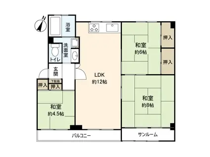 山御影マンションE棟(3LDK/5階)の間取り写真