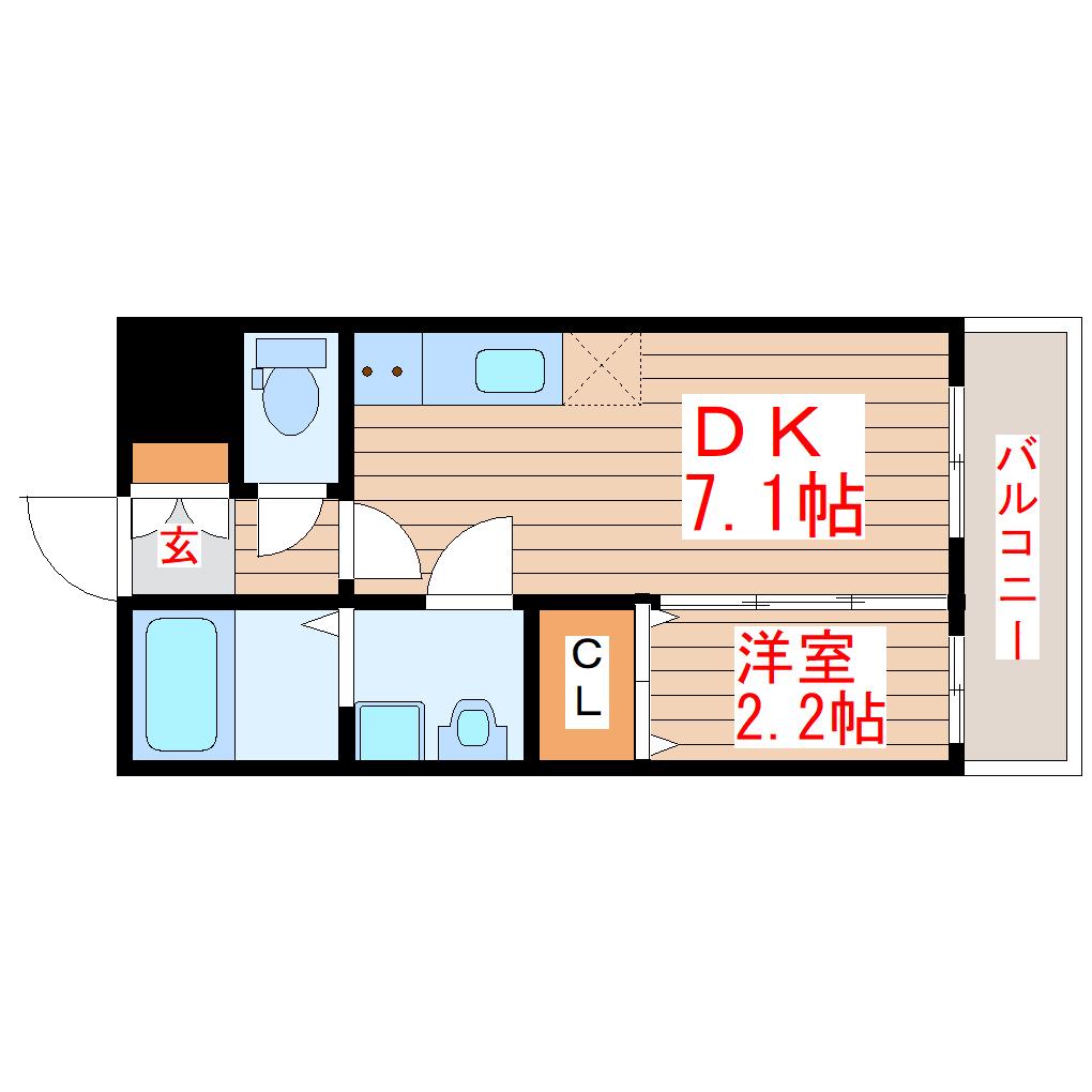 リプラス宮町(1DK/2階)の間取り写真