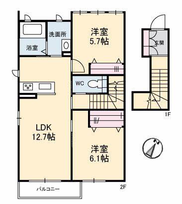 グリナージュ(2LDK/2階)の間取り写真