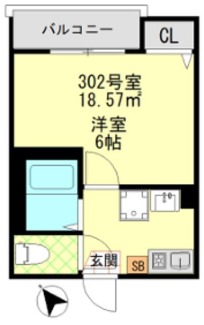 CASAR八王子(1K/3階)の間取り写真