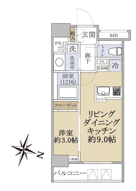 グローリオコンフォート東京菊川(1LDK/9階)の間取り写真