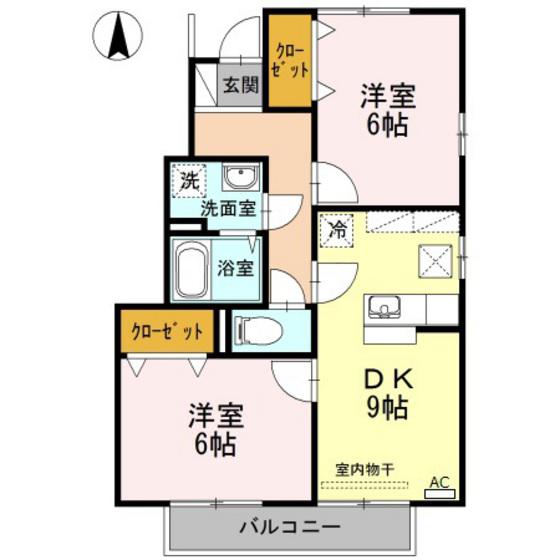 アルカディアD棟(2DK/1階)の間取り写真
