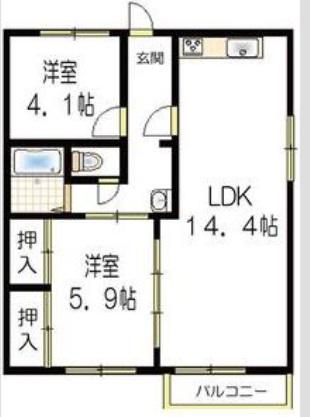 JAハイツ中屋(2LDK/2階)の間取り写真