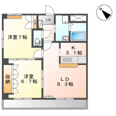 フォレストカワハラ(2LDK/3階)の間取り写真