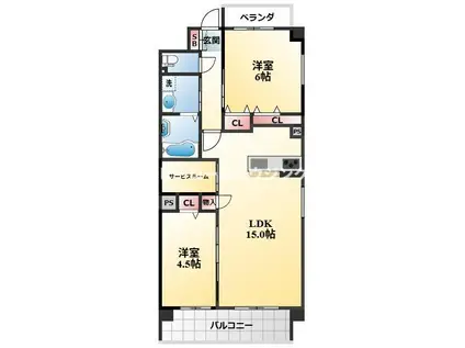 ブリエヴェール北桜塚(2SLDK/2階)の間取り写真