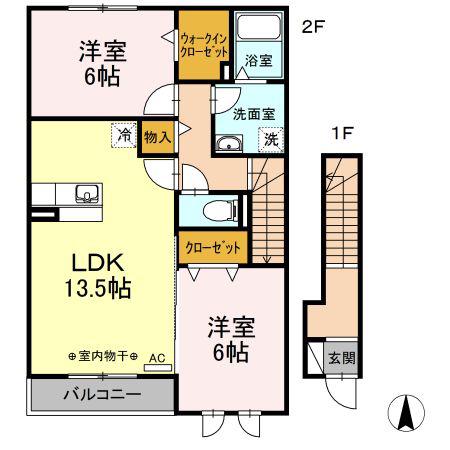 アクア・ミルA棟(2LDK/2階)の間取り写真