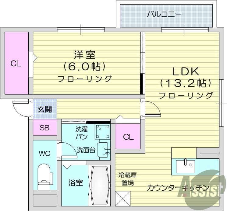 ウィルモア市名坂(1LDK/1階)の間取り写真