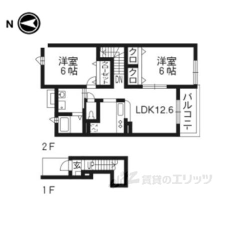 ボヌールシャンブル(2LDK/2階)の間取り写真