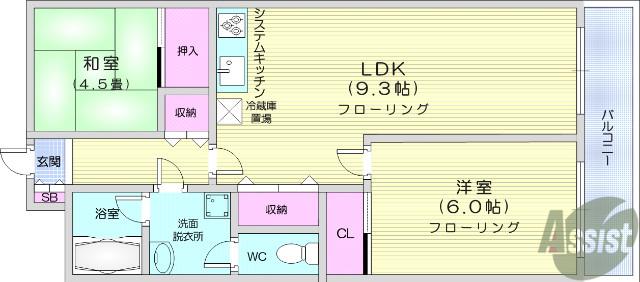 伊澤竹に雀ビル(2LDK/4階)の間取り写真