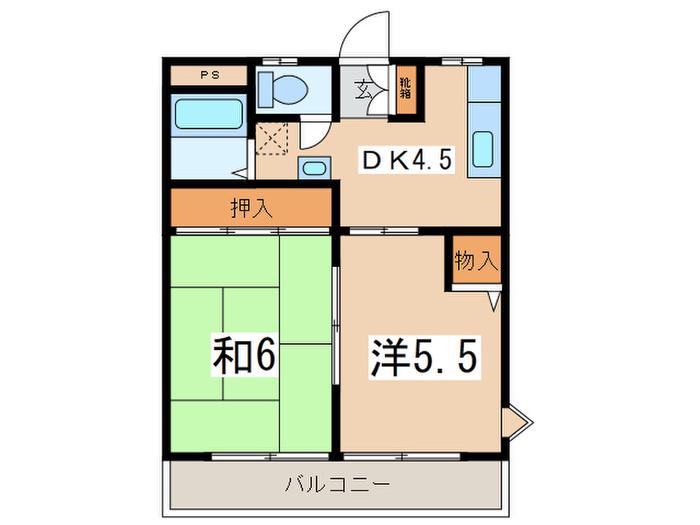 ドエルアルス神大寺2(2DK/2階)の間取り写真