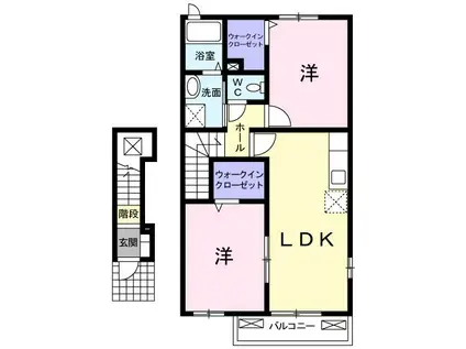 パートナー・ミフI(2LDK/2階)の間取り写真