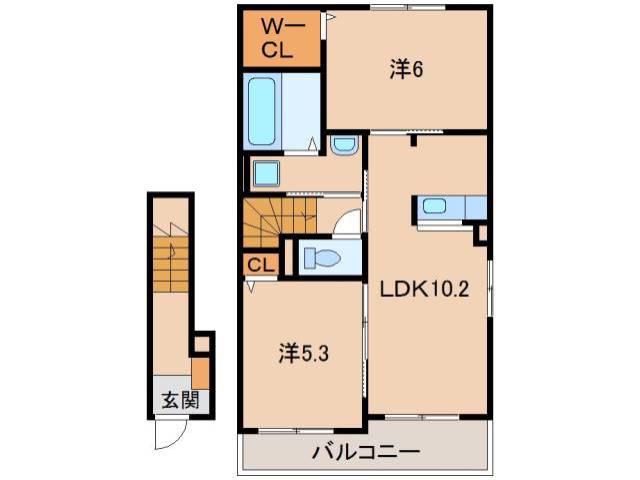 カーサ デ ベラーノI(2LDK/2階)の間取り写真