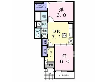 グリシーヌガーデンA(2DK/1階)の間取り写真