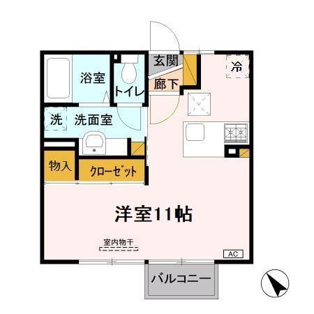 ソシアルハイツC(ワンルーム/1階)の間取り写真