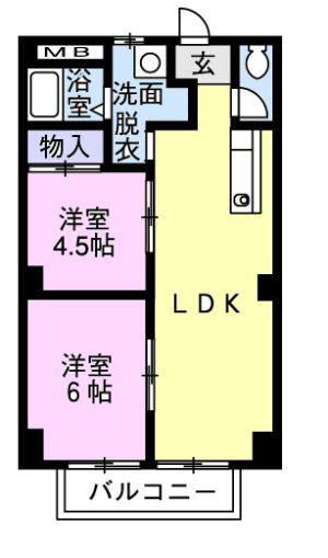 イーストウェイサイド・ナイトウ(2LDK/2階)の間取り写真