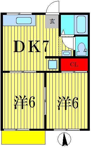 メゾンヒロ(2DK/1階)の間取り写真