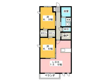レジデンス平成通A(2LDK/2階)の間取り写真