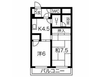 フラット内山(1LDK/1階)の間取り写真