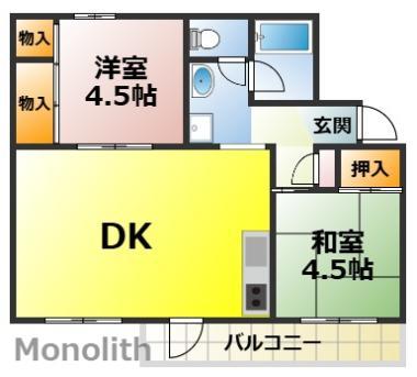 鶴山台22号棟(2DK/2階)の間取り写真