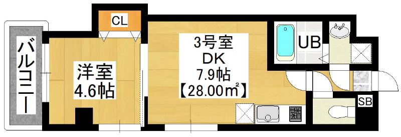 テリアズ港町(1DK/3階)の間取り写真
