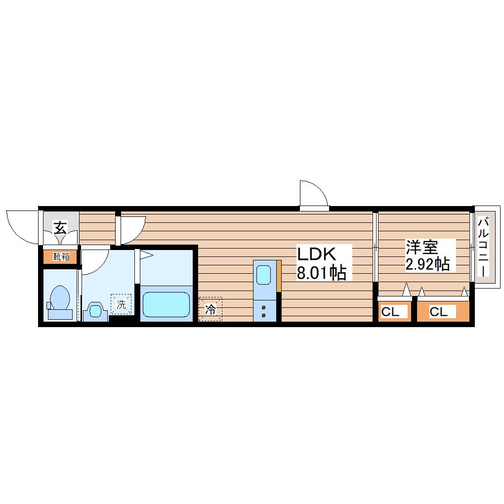 ＪＲ東北本線 東仙台駅 徒歩6分 2階建 新築(1LDK/1階)の間取り写真