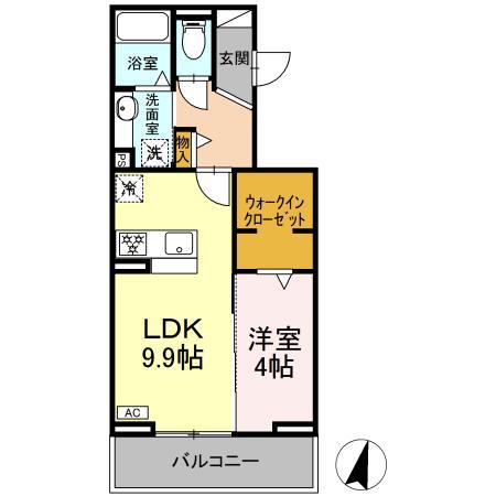 D CREST 田沼3丁目(1LDK/3階)の間取り写真