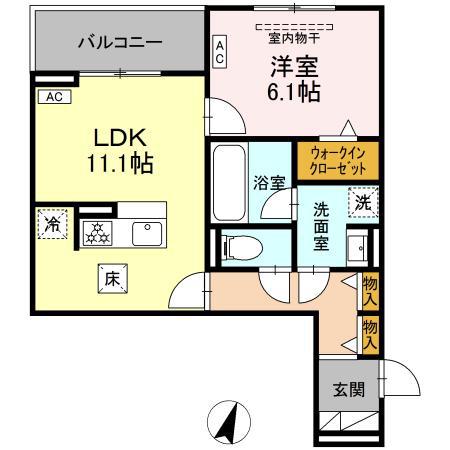 ビスタレイルウェイ八田(1LDK/1階)の間取り写真