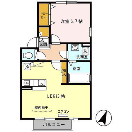 パドック B(1LDK/2階)の間取り写真