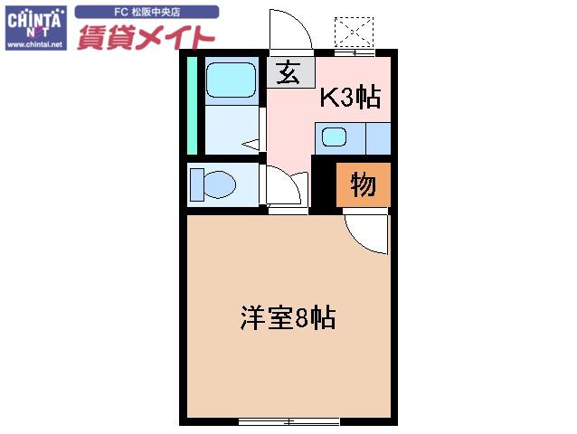 ヒルトップ中西(1K/3階)の間取り写真