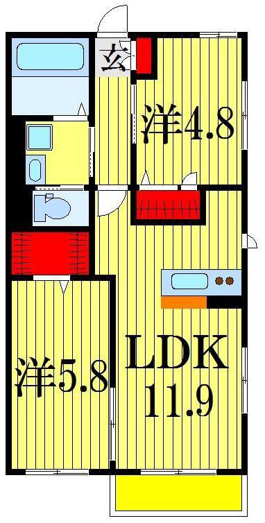 CASA CALIENTE(2LDK/1階)の間取り写真