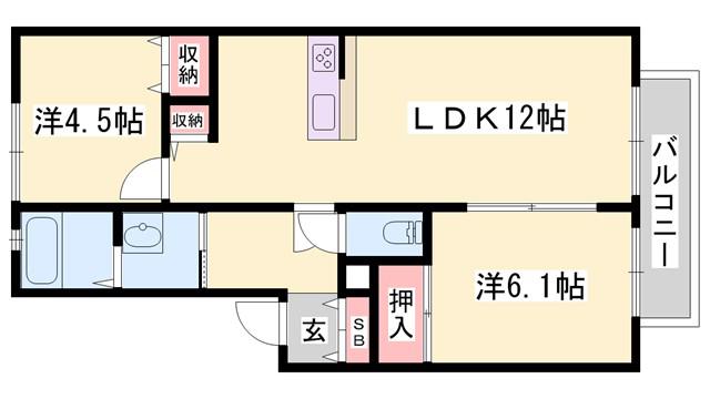 ディアス柿の木(2LDK/1階)の間取り写真