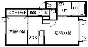 ボヌール錦町C(1LDK/2階)の間取り写真