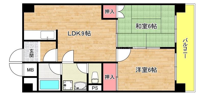 ロイヤルハイツ河田(2LDK/5階)の間取り写真