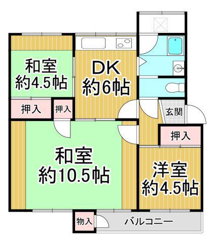 東仁川団地4号棟(3DK/4階)の間取り写真