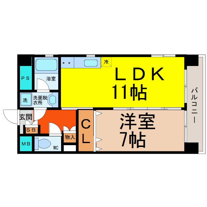 アピエ黄金(1LDK/3階)の間取り写真