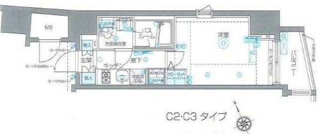 ZOOM恵比寿(1K/3階)の間取り写真