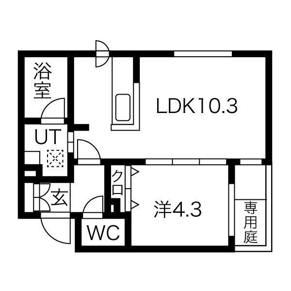 メニーズコート南郷18ST(1SK/1階)の間取り写真