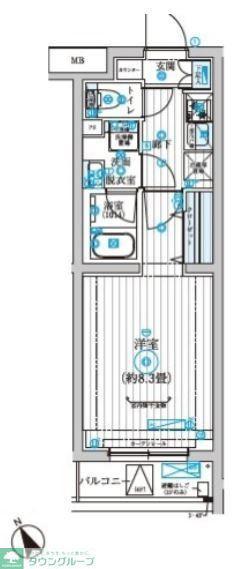 リライア西調布(1K/4階)の間取り写真