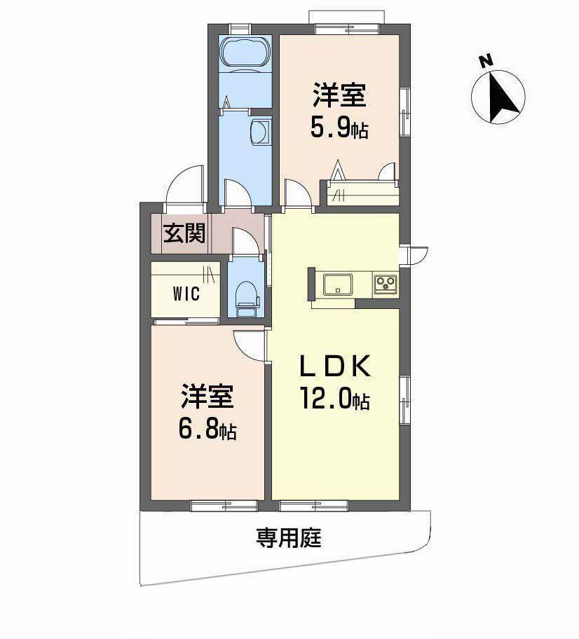 プランドール凛B棟(2LDK/1階)の間取り写真