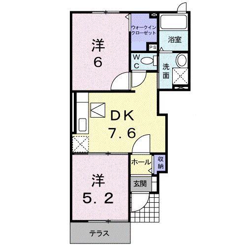 プティーシャ(2DK/1階)の間取り写真