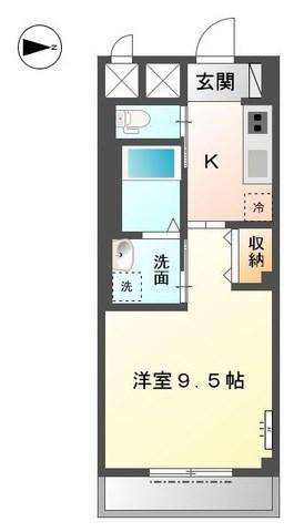 ラ・プラース古出来(1K/3階)の間取り写真