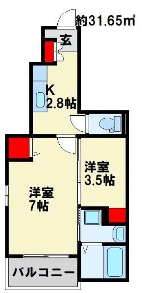 フレッシュリーA(1SK/1階)の間取り写真